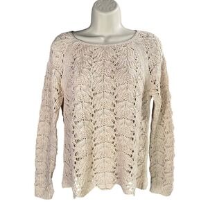 LOFT Crochet Knit Sweater Womens Medium Boho Chic Cottage Granola
